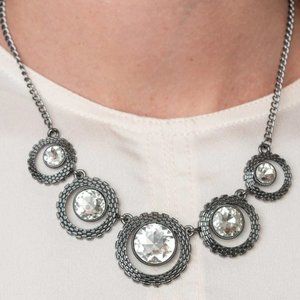 Necklace, Gunmetal frame, White rhinestones